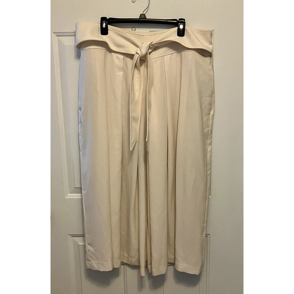 Lauren Ralph Lauren Black Label Plus Sz 18 Georgette Wide Leg Crop Pants Ivory - Picture 1 of 8